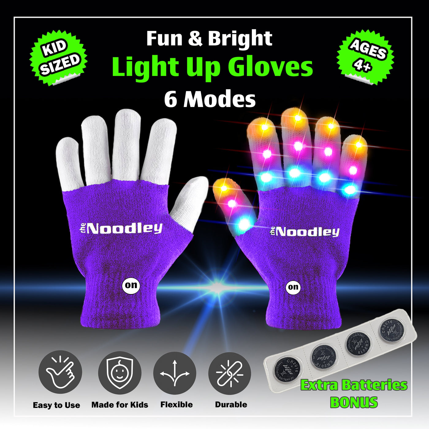 Purple LED Gloves, Light Up Shoe laces and Lighted Beanie Pom Hat Gift Set for Boys and Girls Kids Toys