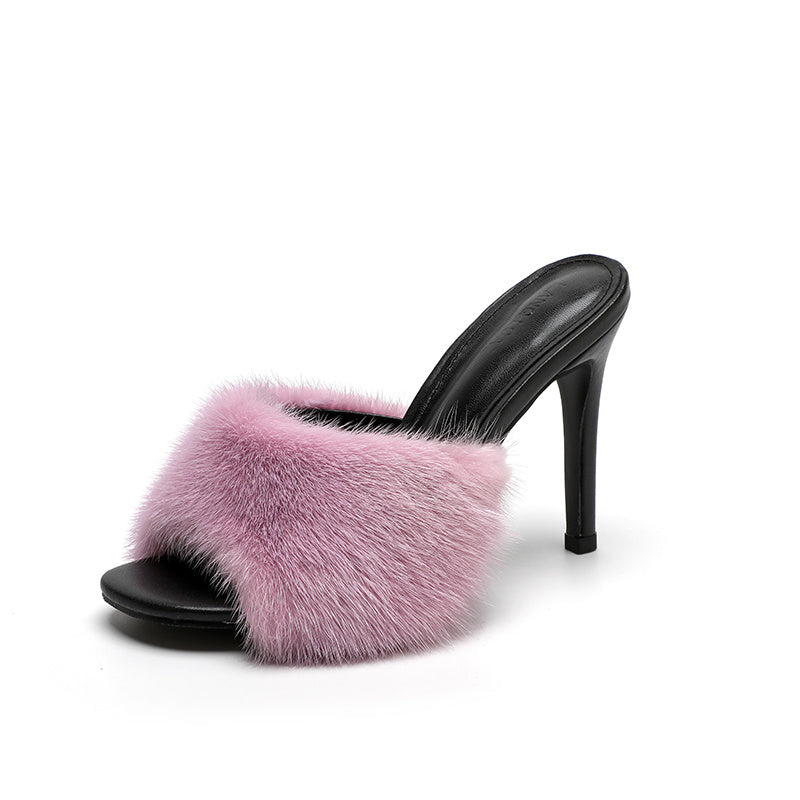 Mink Fur High-heeled Sandals