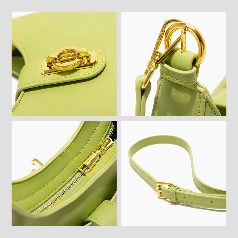 Leather Half Moon Tote Handbag