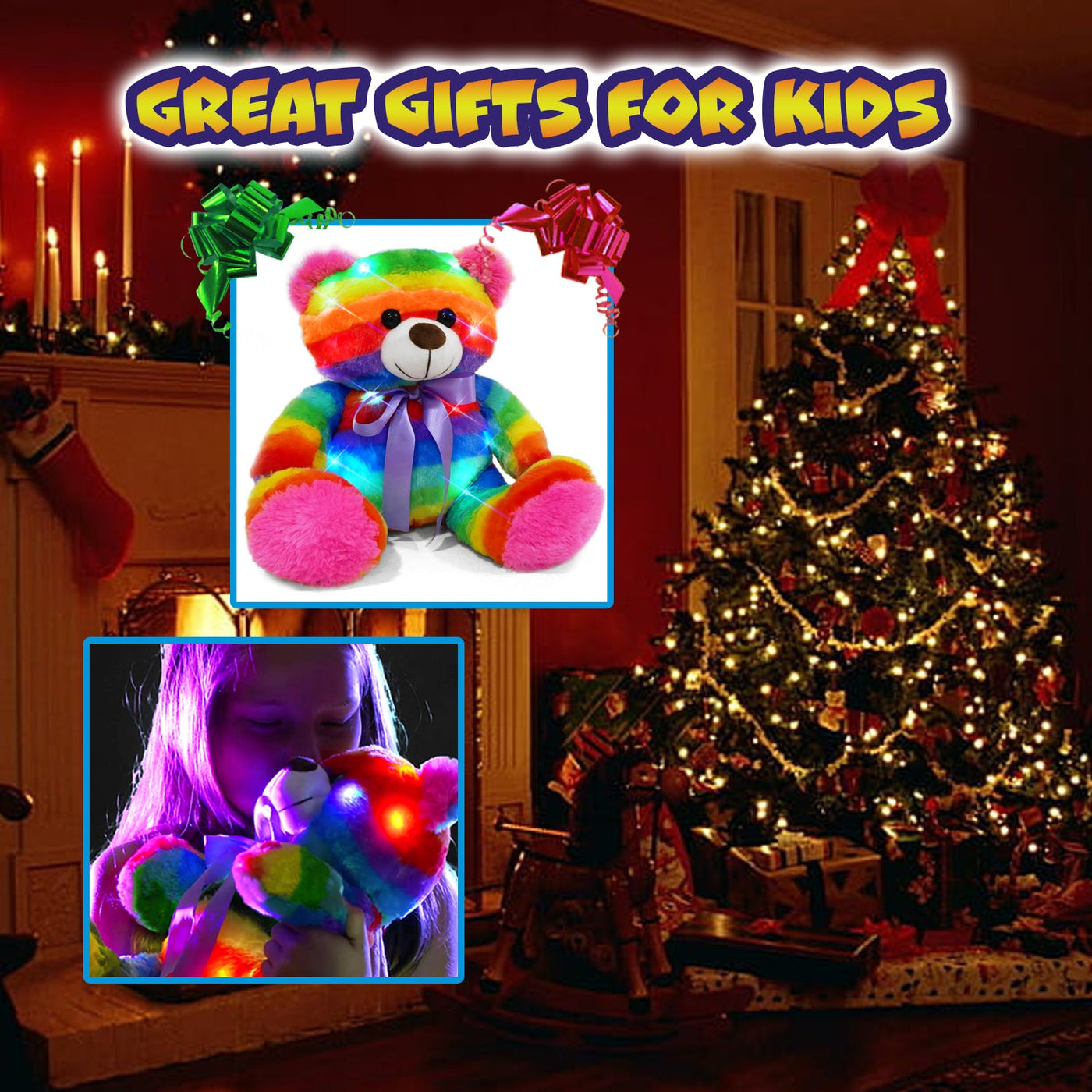 Rainbow Lites Teddy Bear Glow Plush LED Night Light Up Stuffed Animal 2 Pack Set (16 inch)