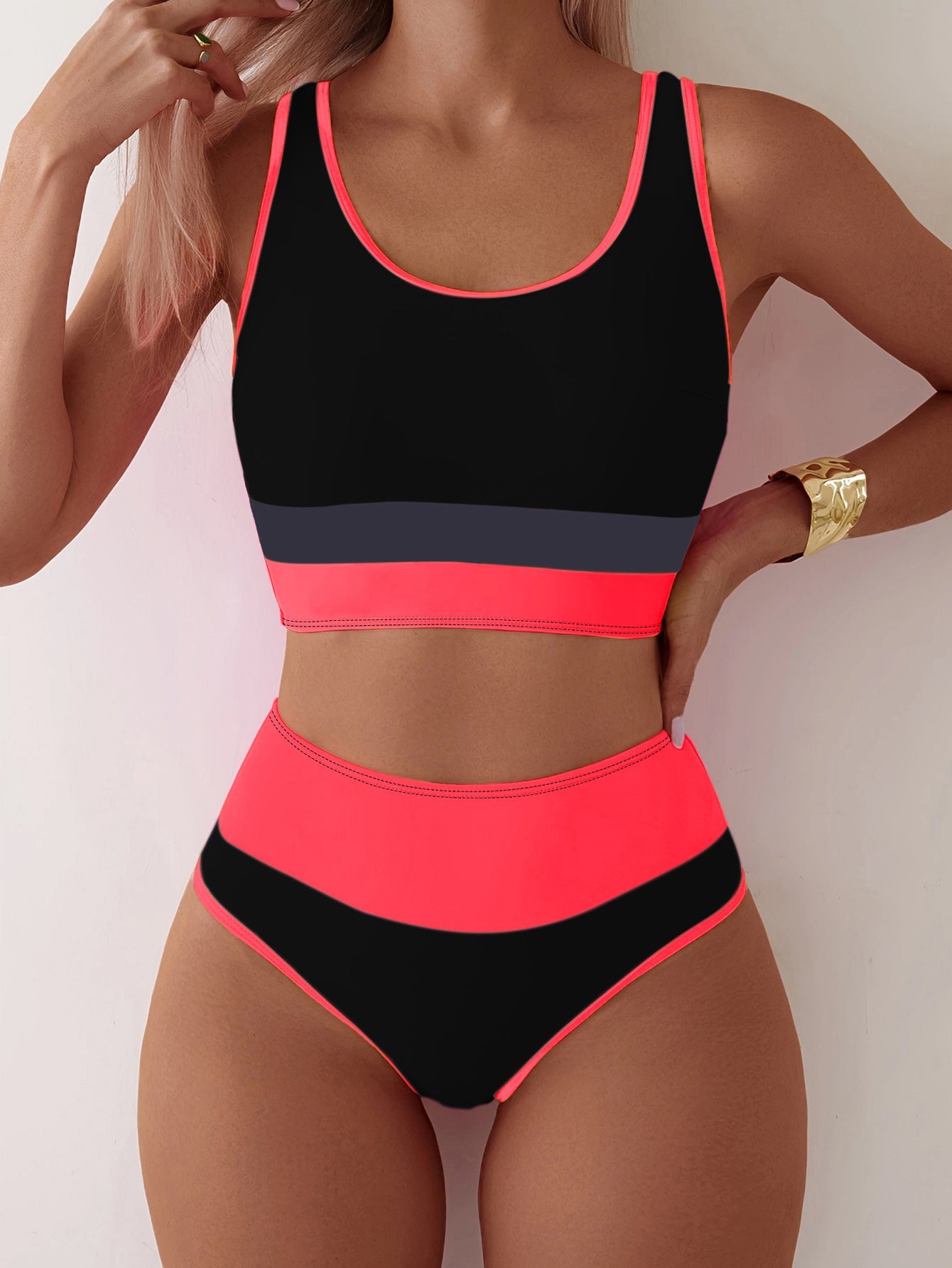 Women's Two Piece  Backless Contrast Color Swimsuit