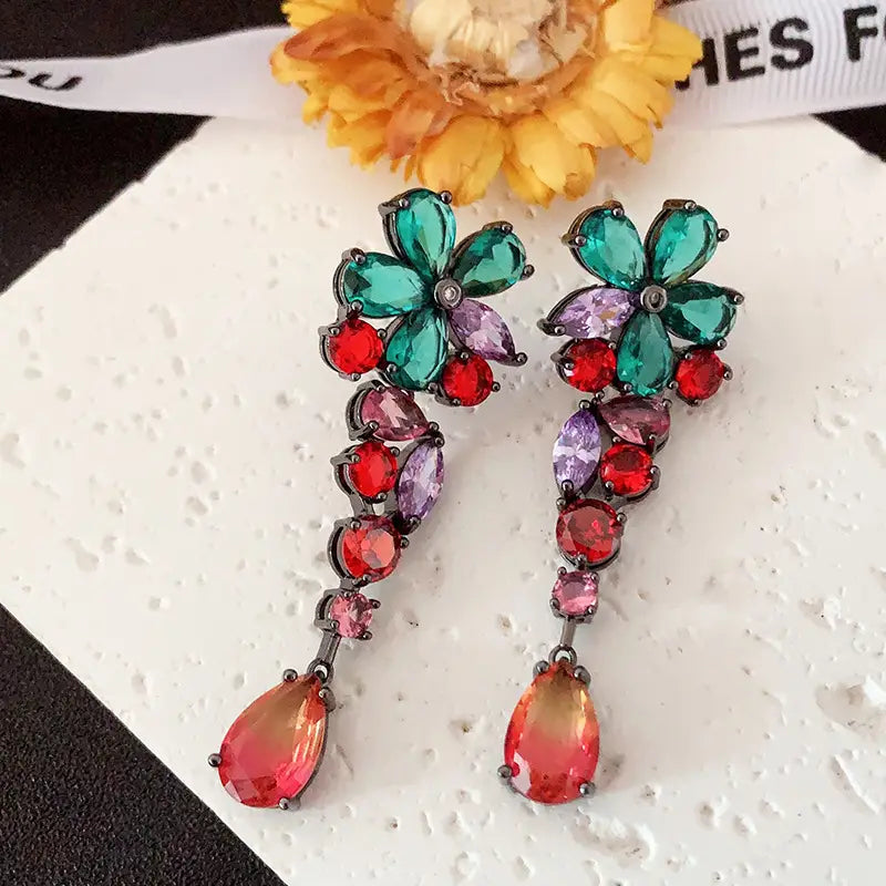 Colorful Flower Zircon Earrings