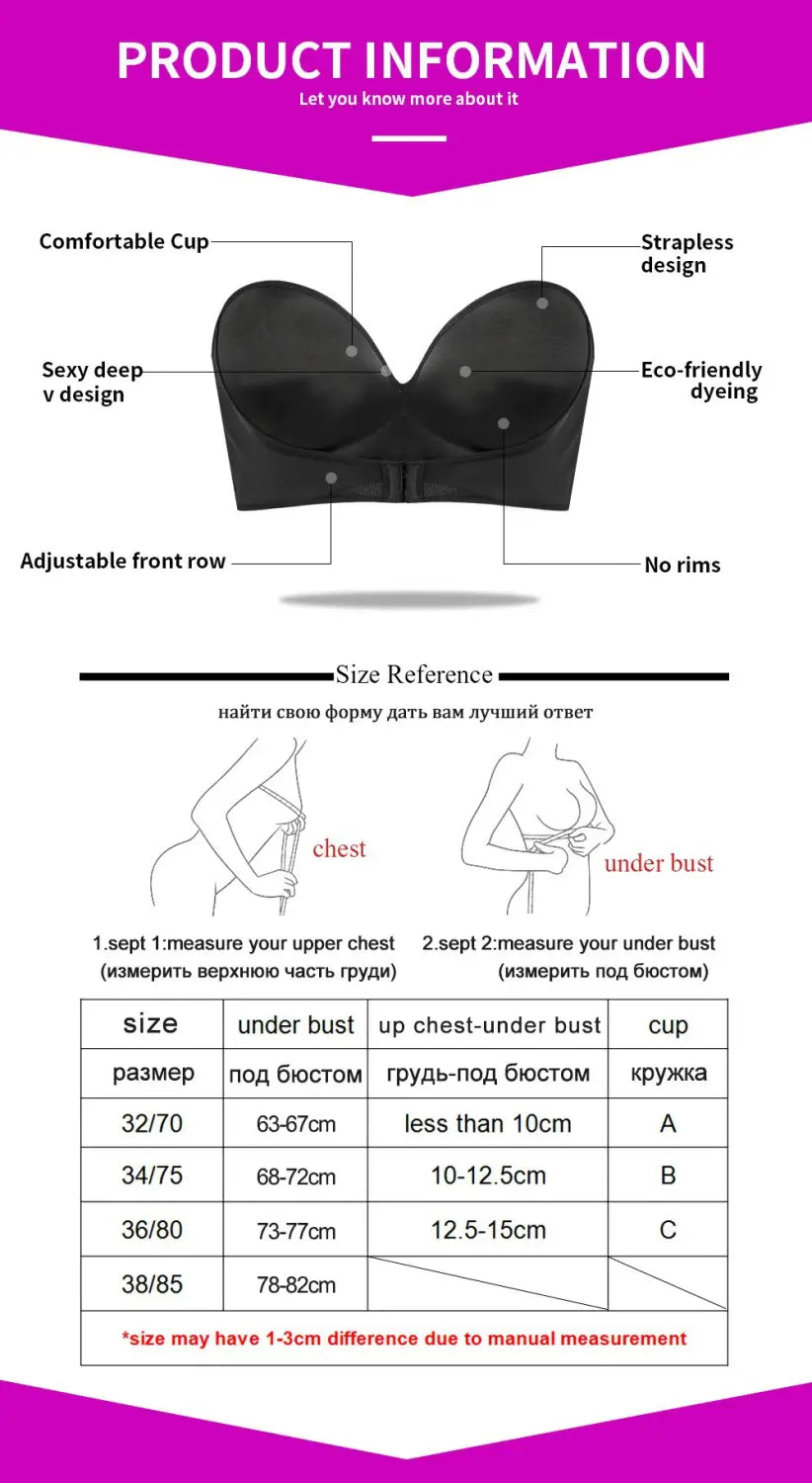 Strapless Non-slip Front Buckle Pushup Bra