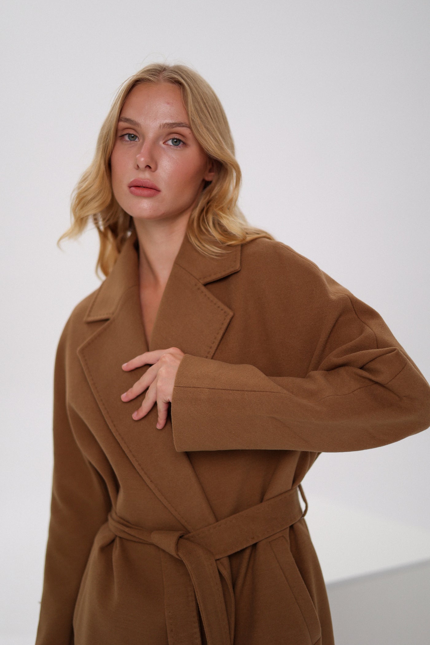 Cambridge Comfort Wraparound Wool Cashmere Coat in Dark Camel