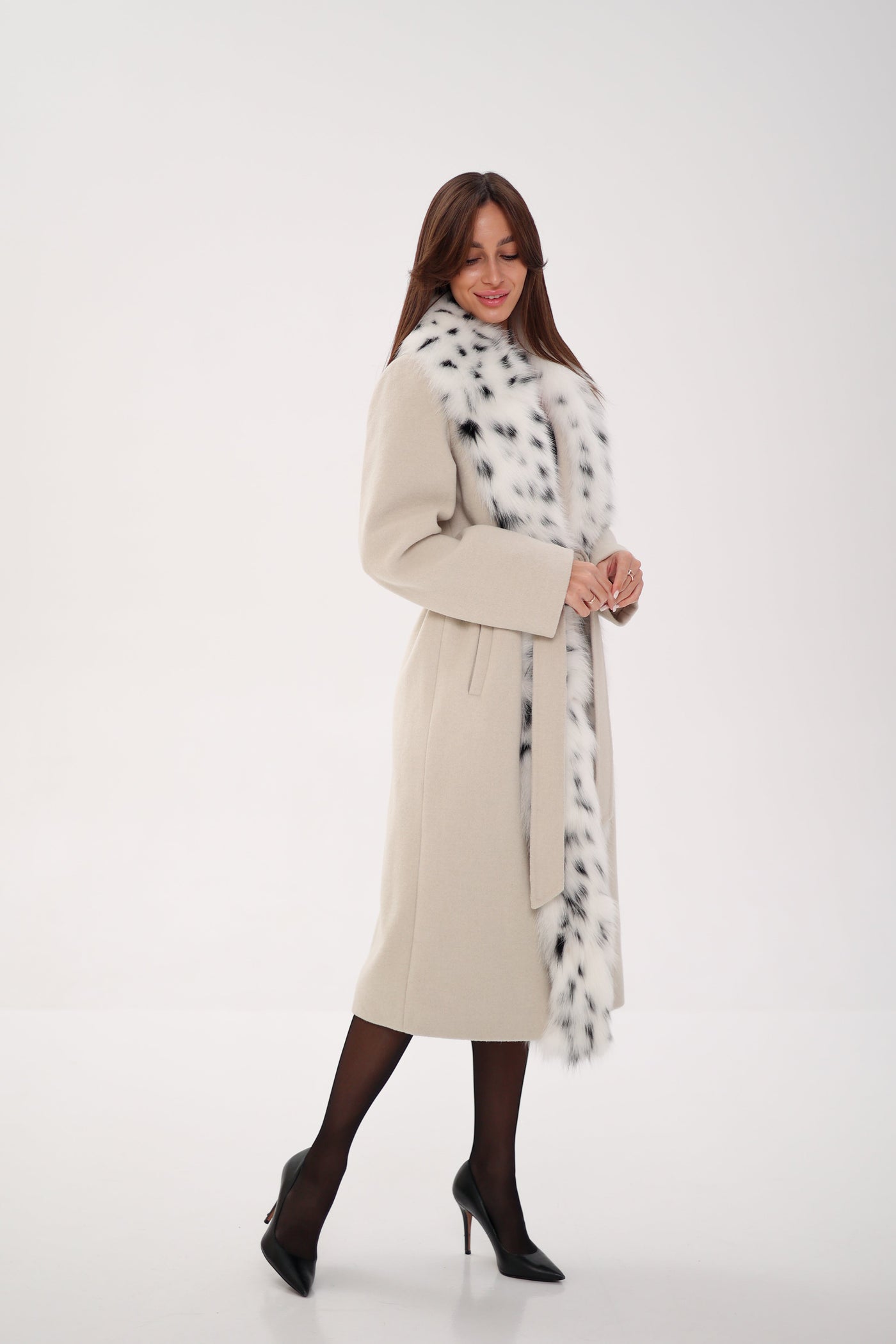 Genuine Arctic Fox Virgin Wool Wrap Coat