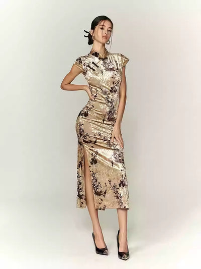 Chinese Velvet Elegant Cheongsam Dress