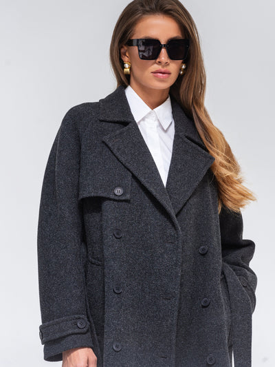 Classic Wool Blend Coat in Dark Grey