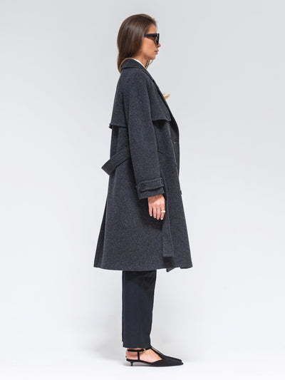 Classic Wool Blend Coat in Dark Grey