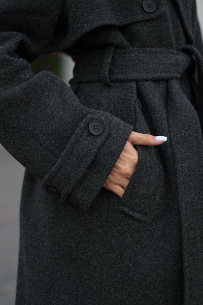 Classic Wool Blend Coat in Dark Grey