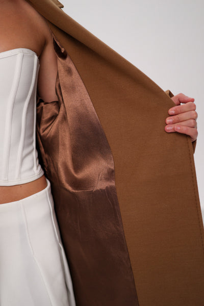 Cambridge Comfort Wraparound Wool Cashmere Coat in Dark Camel