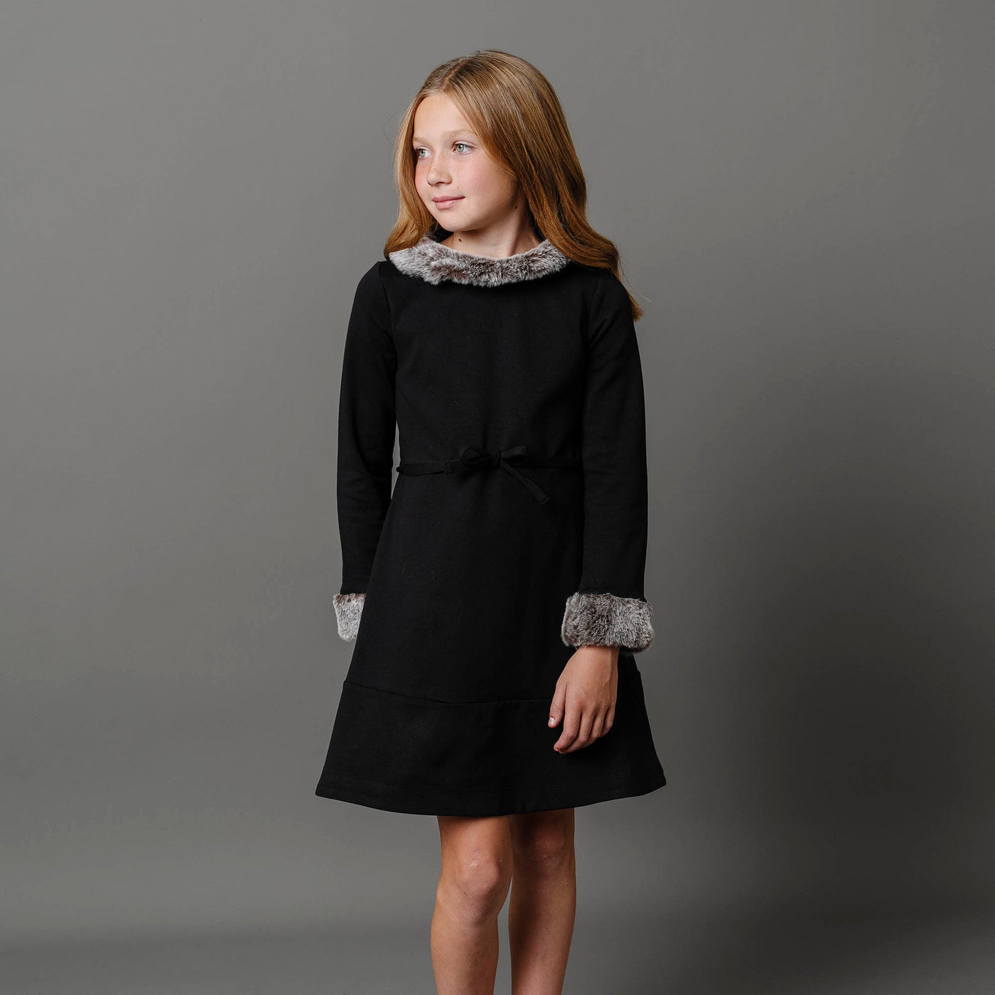 Long Sleeve Ponte Dress with Faux Fur - Baby
