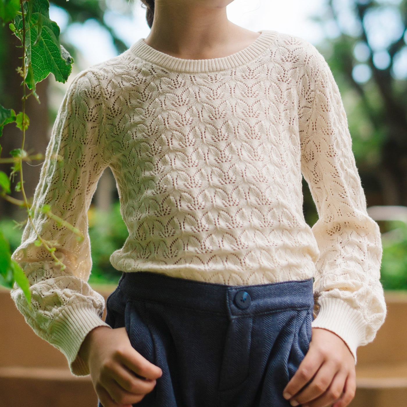 Balloon Sleeve Organic Pointelle Sweater