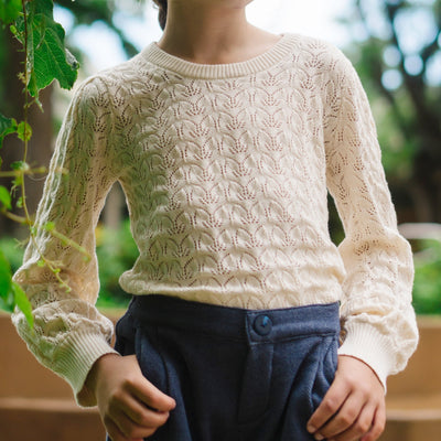 Balloon Sleeve Organic Pointelle Sweater