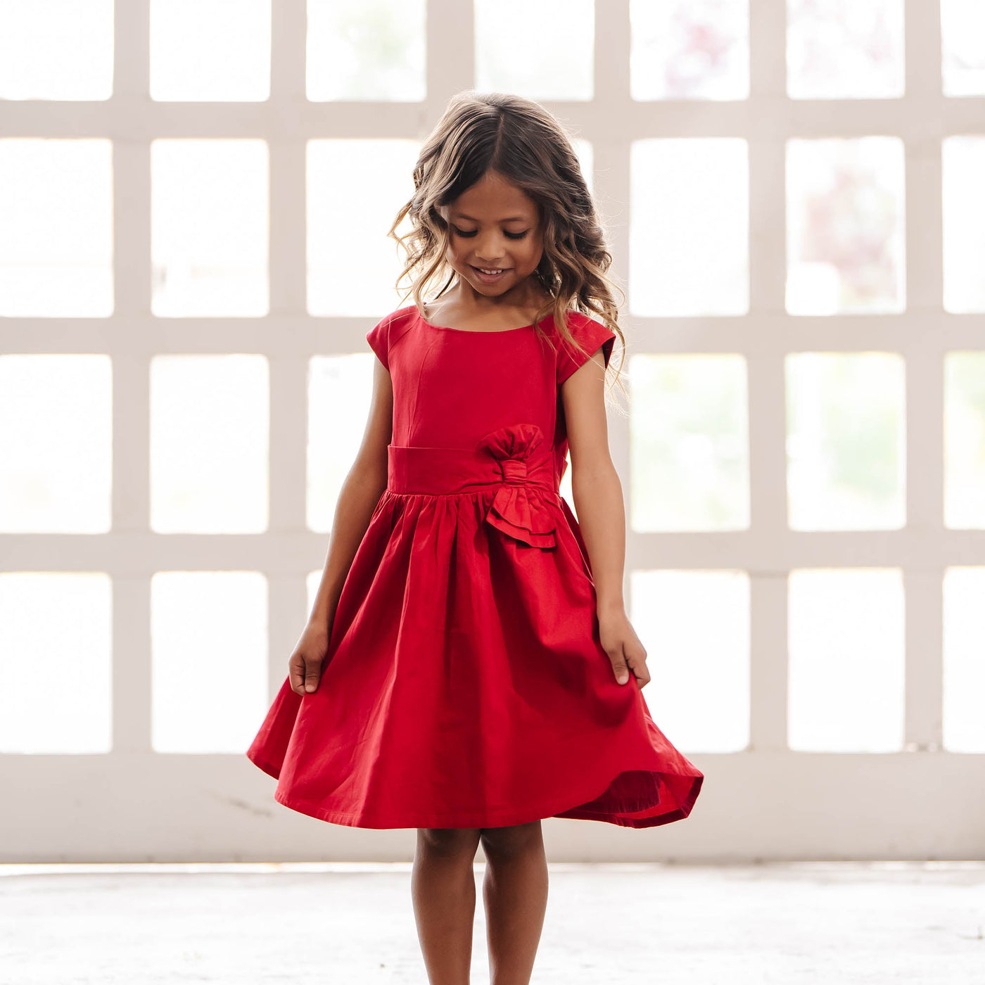 Organic Cap Sleeve Party Dress with Bow Sash