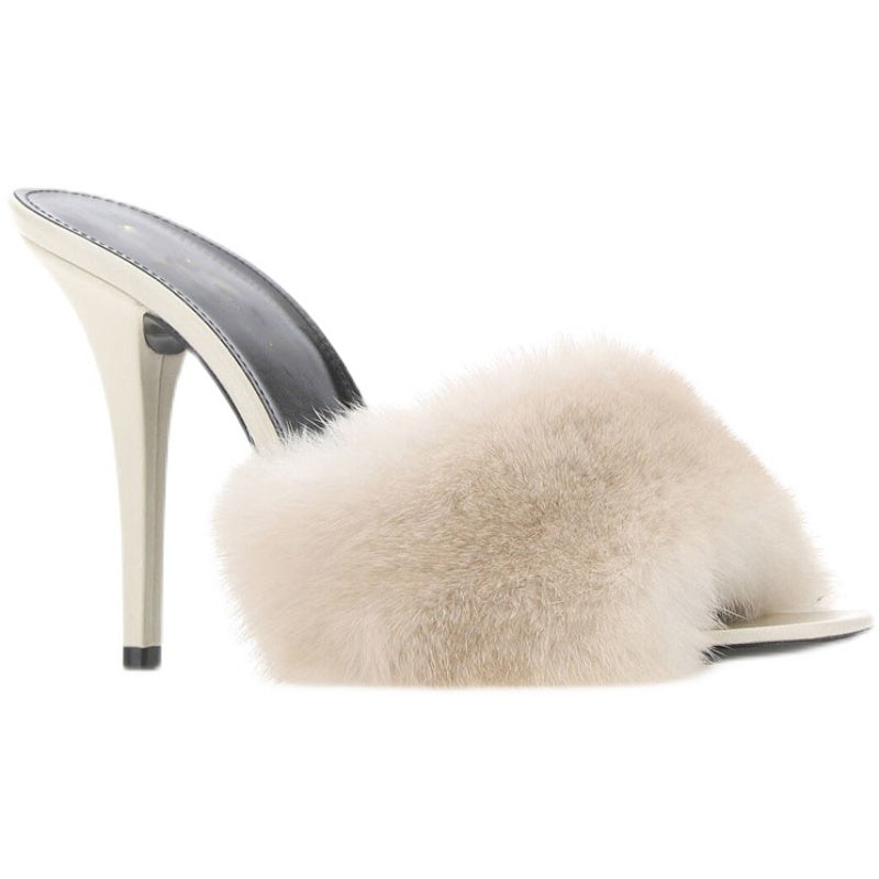 Mink Fur High-heeled Sandals