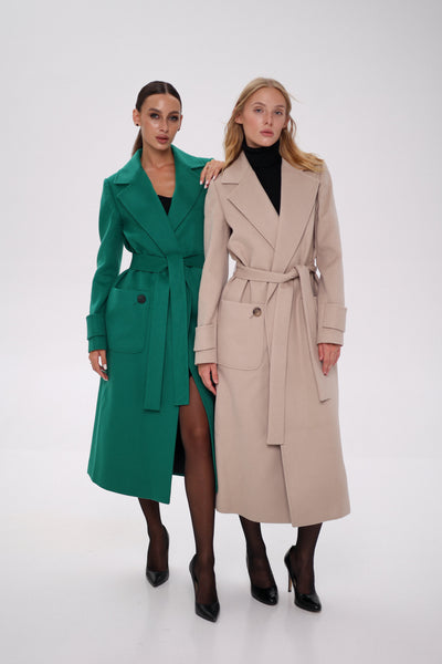 Eliza Classic Cashmere Wool Blend Overcoat in Nude