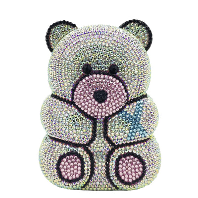 3D Teddy Bear Crystal Evening Clutch Handbag