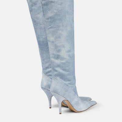 Denim Thigh-High Boots