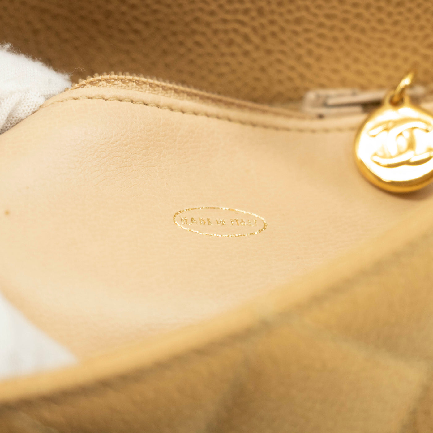 Chanel Beige Caviar Skin Quilted Matelase Shoulder Bag #3971