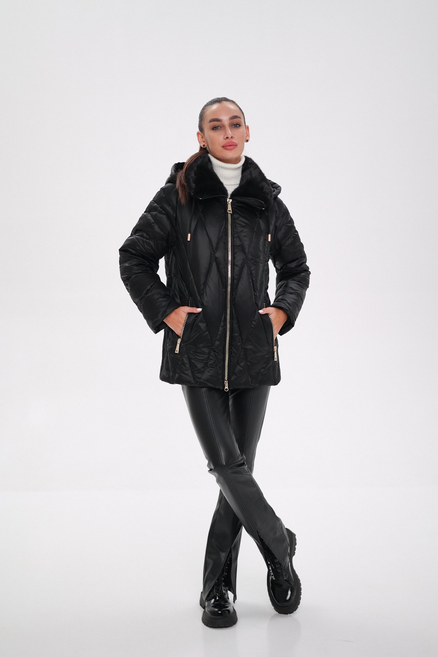 Genuine Mink Fur Trim Down Coat