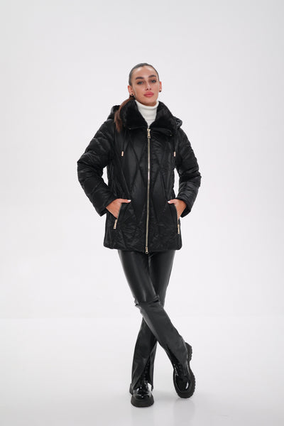 Genuine Mink Fur Trim Down Coat