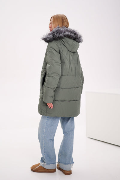 Genuine Silver Fox Insulated Winter Coat