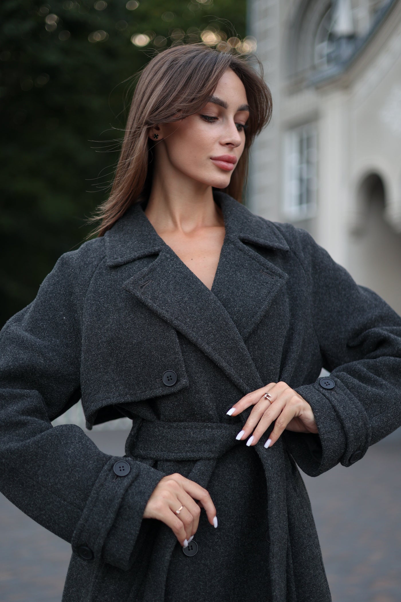 Classic Wool Blend Coat in Dark Grey