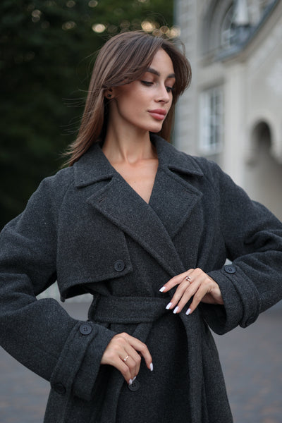 Classic Wool Blend Coat in Dark Grey
