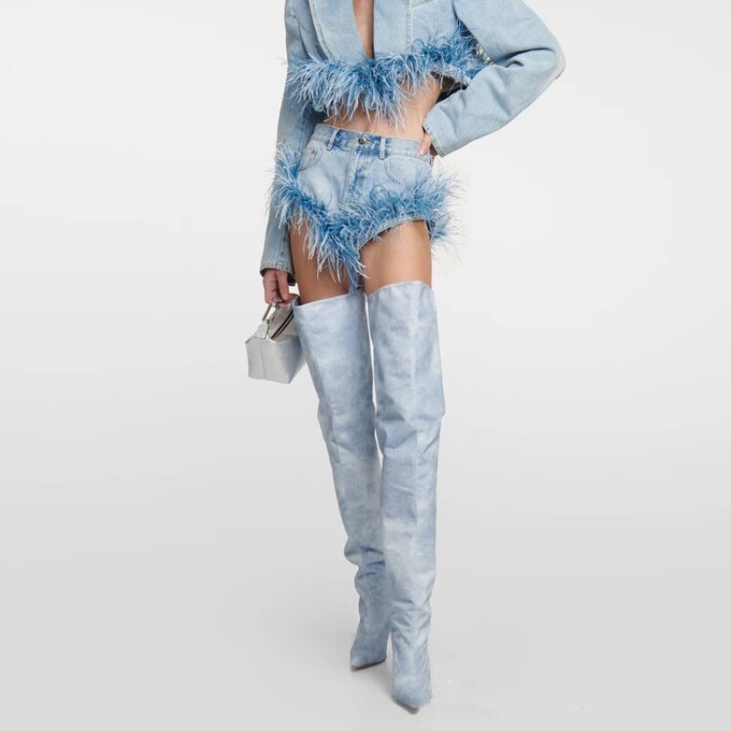 Denim Thigh-High Boots