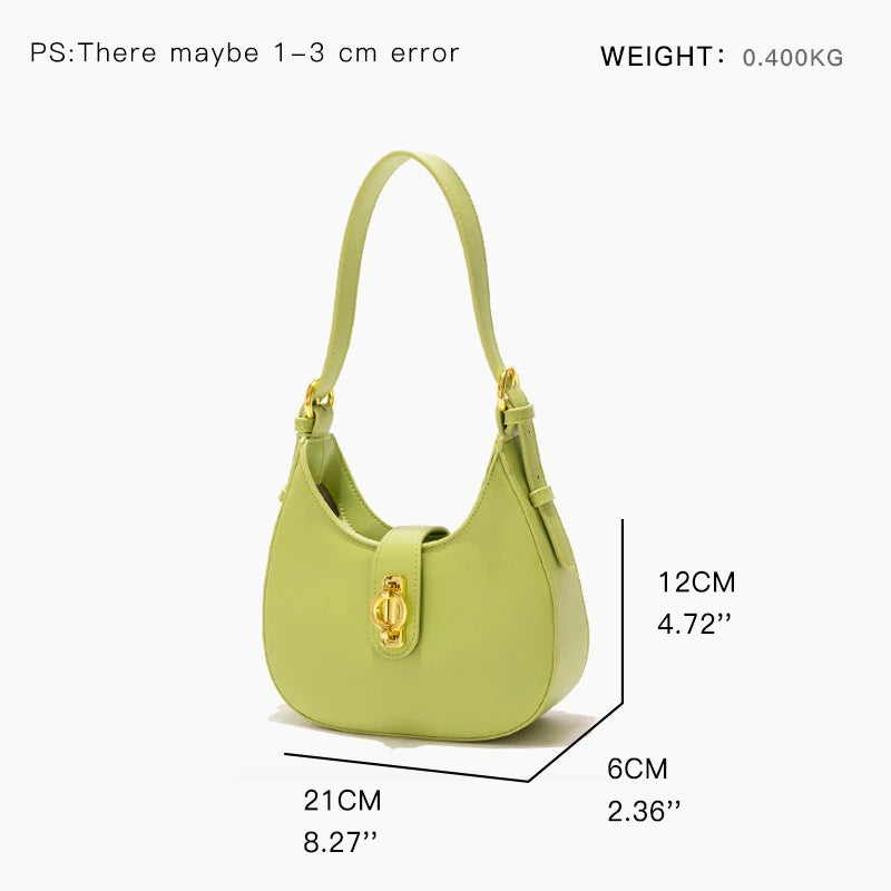 Leather Half Moon Tote Handbag