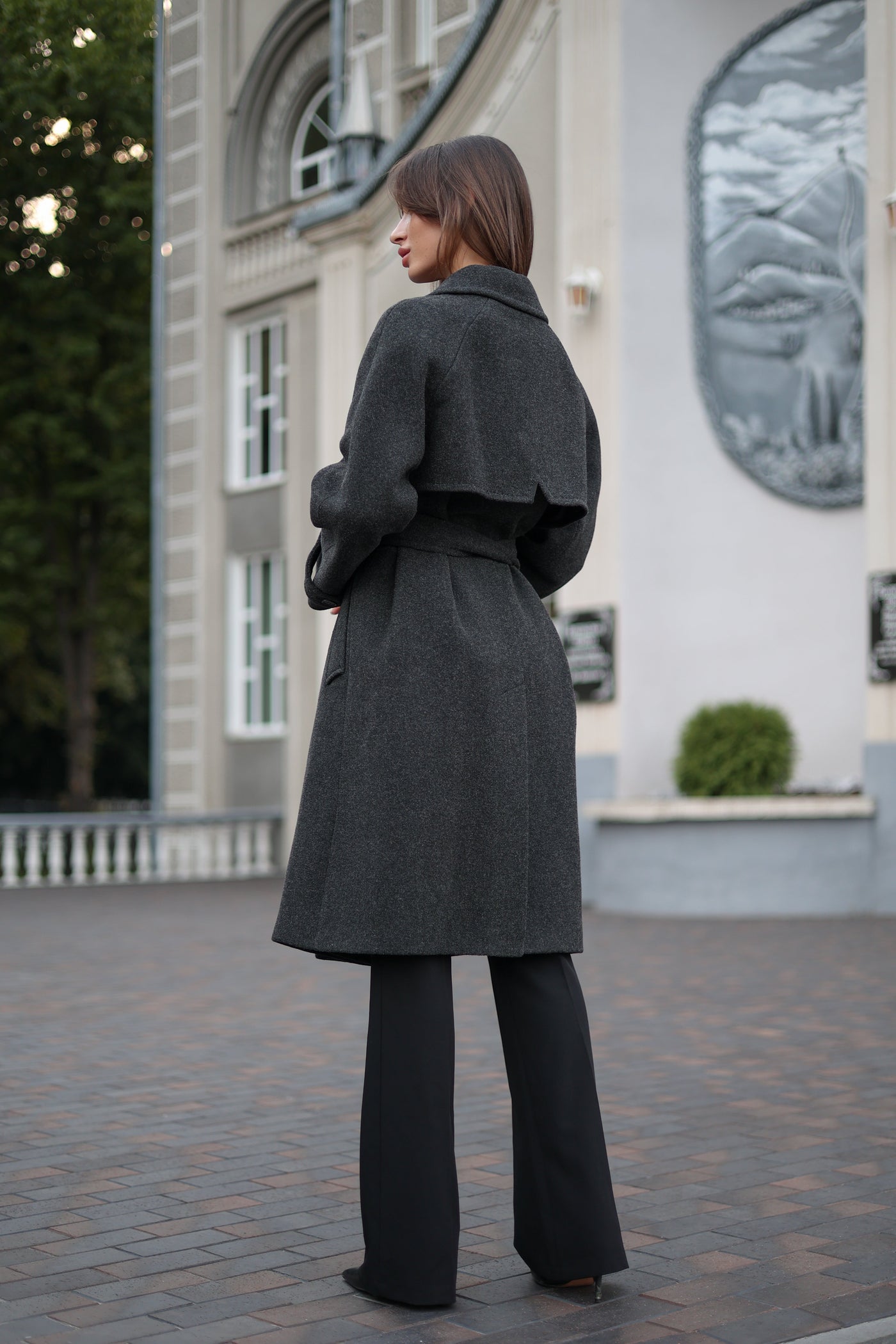 Classic Wool Blend Coat in Dark Grey
