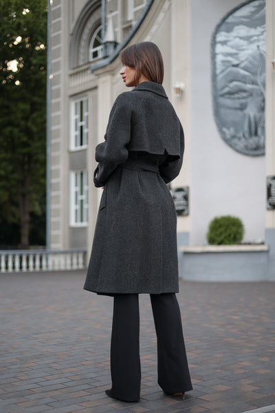 Classic Wool Blend Coat in Dark Grey
