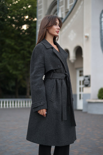 Classic Wool Blend Coat in Dark Grey