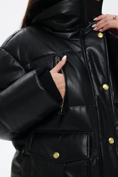 Eco Leather Alpaca Collar Down Jacket