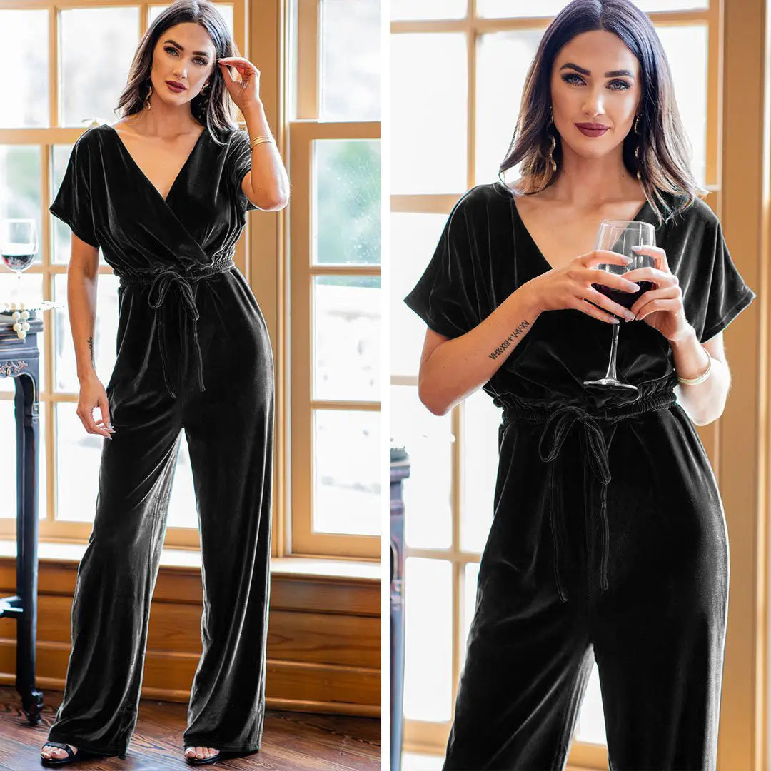 Women’s Velvet Short Sleeved Jumpsuit