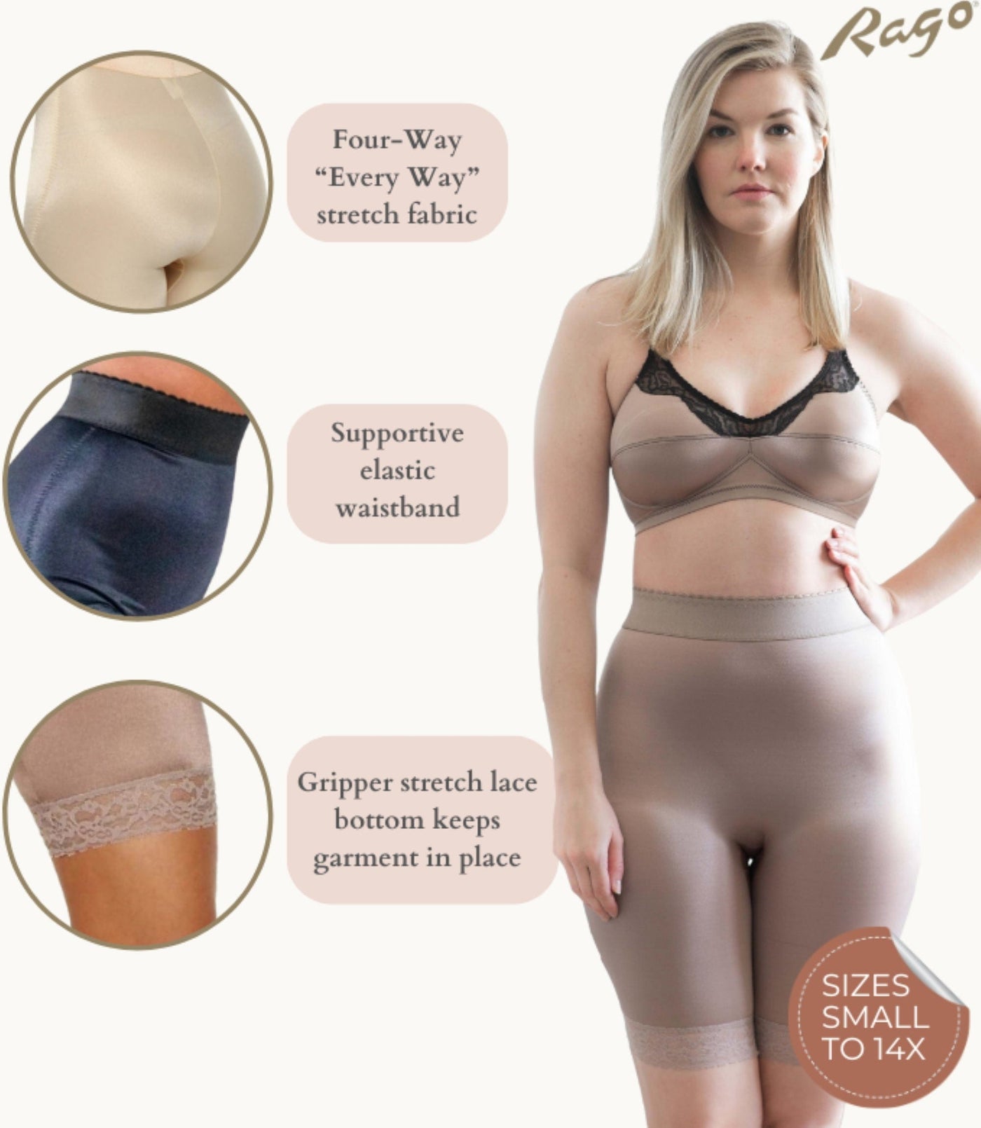 Style 518 | High Waist Light Shaping Bike Short | Satin 4-Way Stretch with Built-In Panty