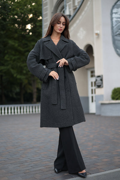 Classic Wool Blend Coat in Dark Grey