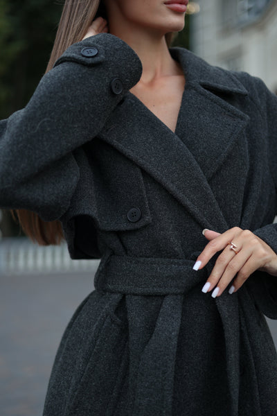 Classic Wool Blend Coat in Dark Grey