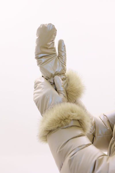 Genuine Fox Fur Down Coat with Fur Trim Mittens