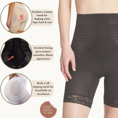 Style 6209 | Breathable High Waist Thigh Slimmer | No Roll Power Mesh Hourglass Shaper |  Firm to Extra Firm Support