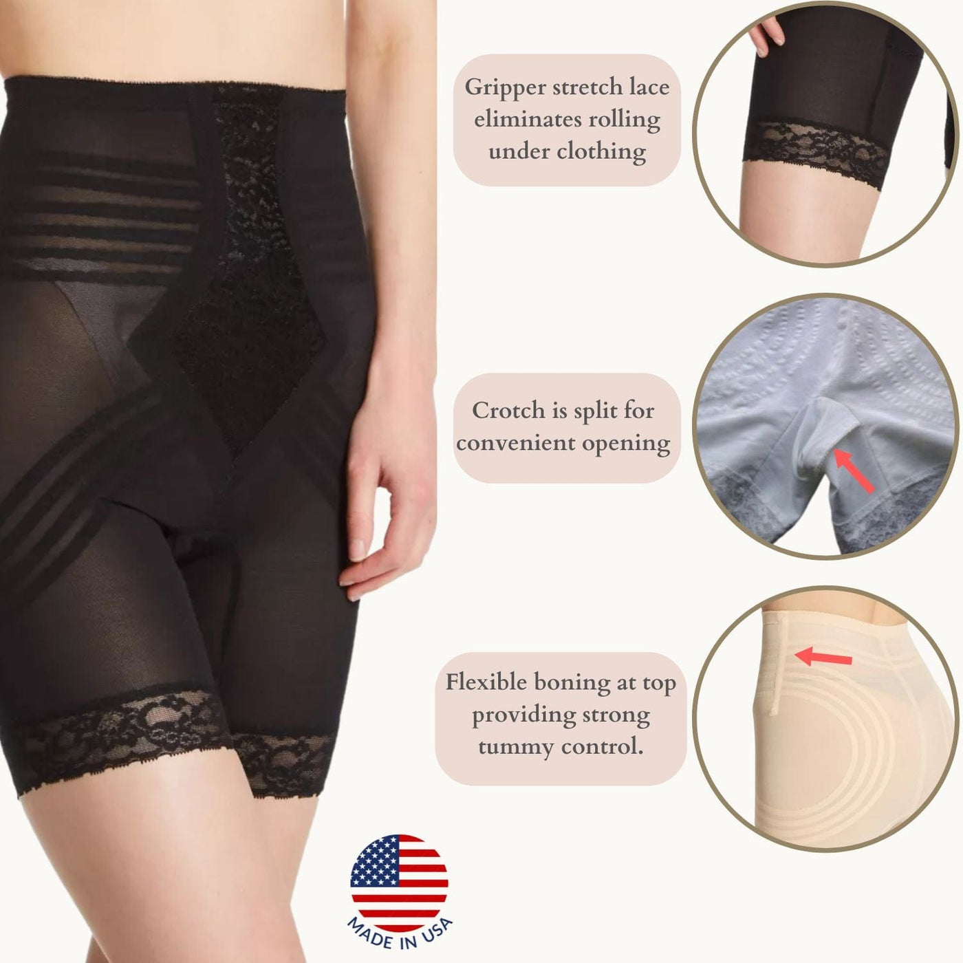 Style 6209 | Breathable High Waist Thigh Slimmer | No Roll Power Mesh Hourglass Shaper |  Firm to Extra Firm Support
