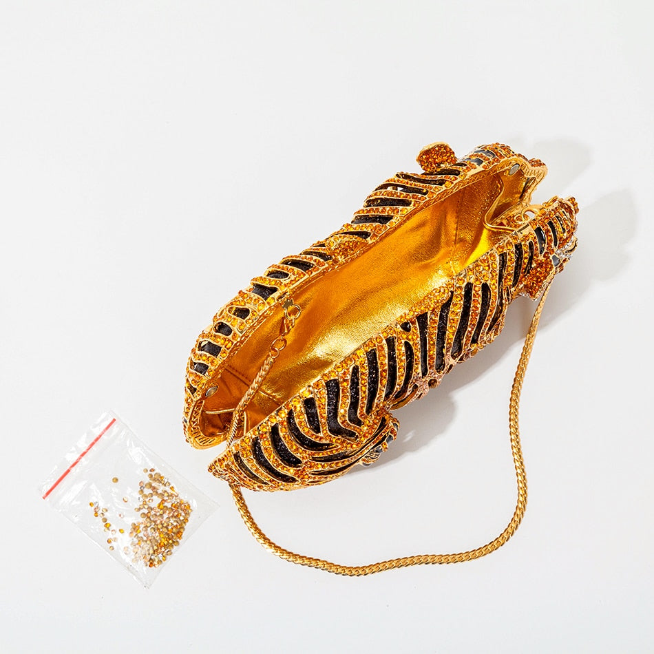 Tiger Crystal Evening Clutch Bag