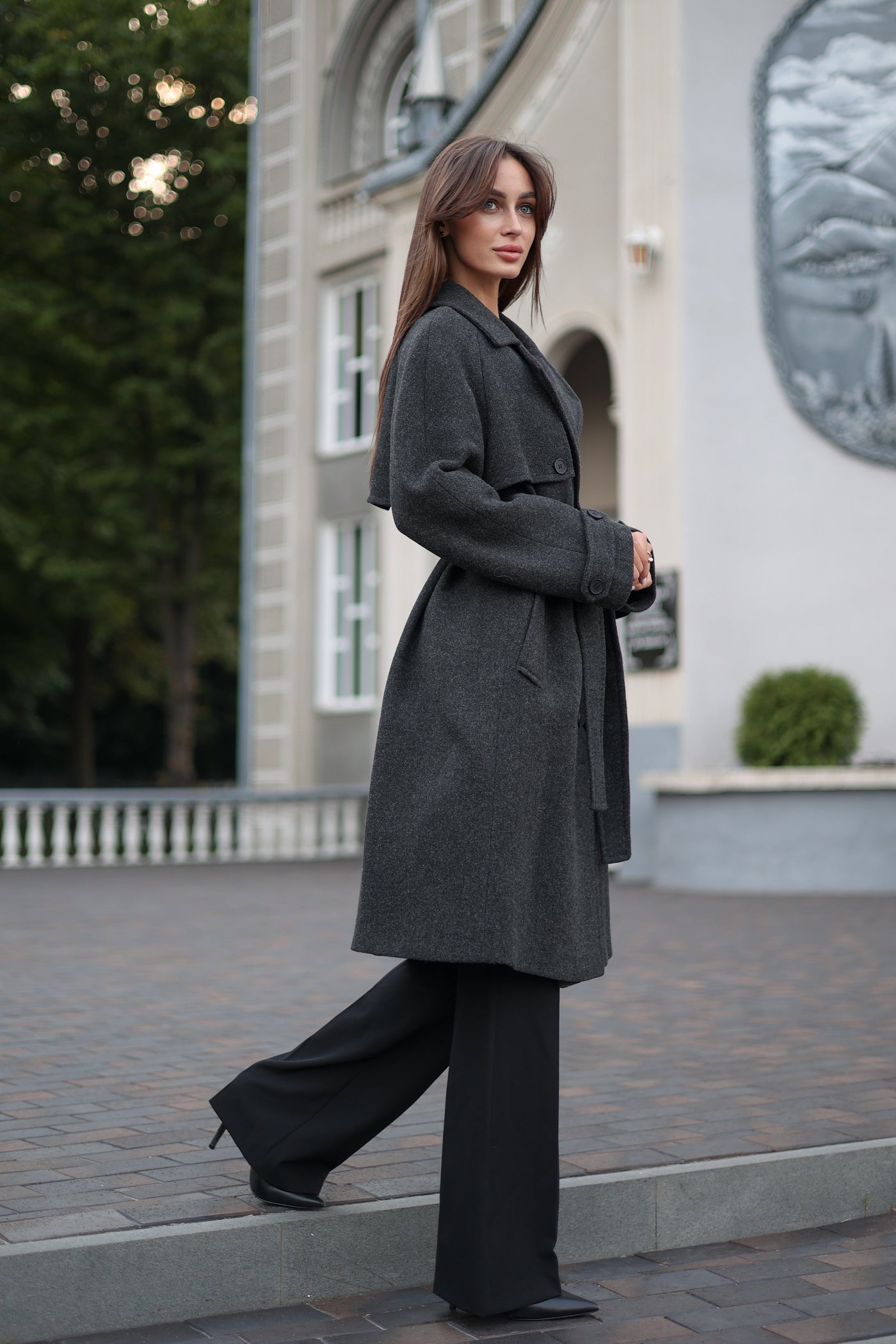Classic Wool Blend Coat in Dark Grey