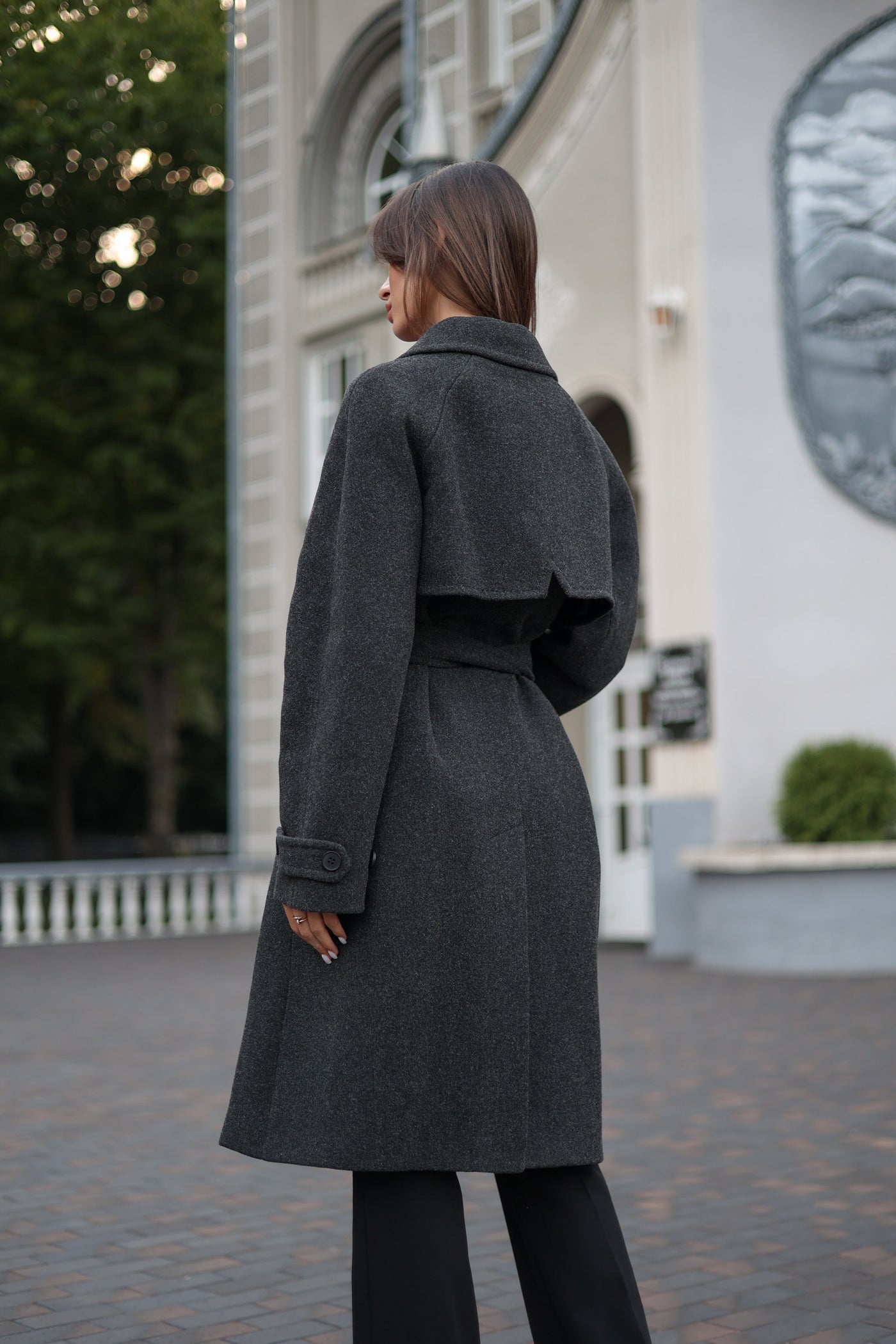 Classic Wool Blend Coat in Dark Grey