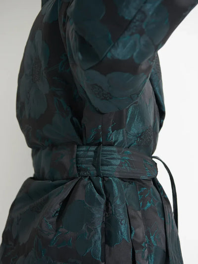 Monochrome Jacquard Down Coat in Vintage Emerald
