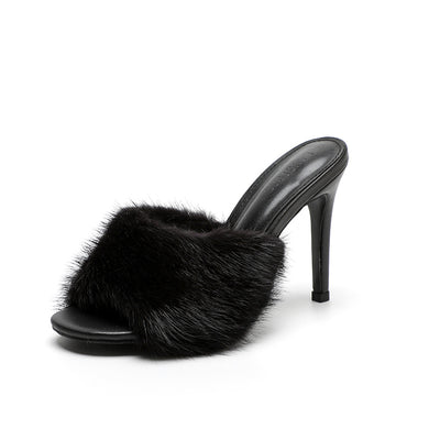 Mink Fur High-heeled Sandals