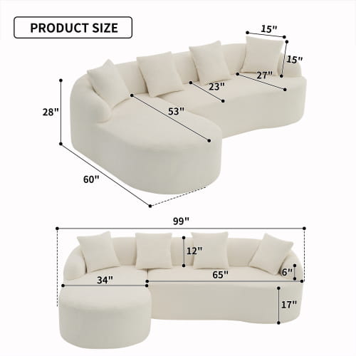 Chenille Full Compression Sofa w/ 4 Pillows