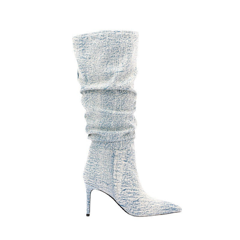 Denim Mid Calf Stiletto Boots