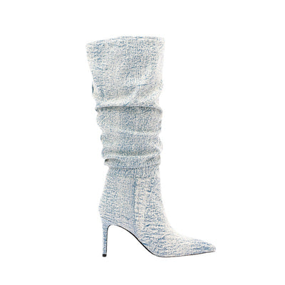 Denim Mid Calf Stiletto Boots