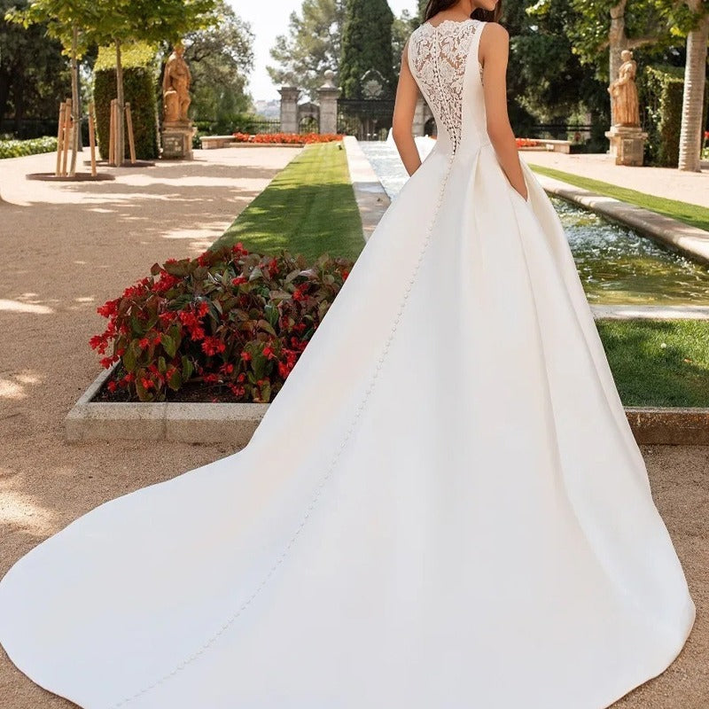 French Lace Satin Wedding Dress